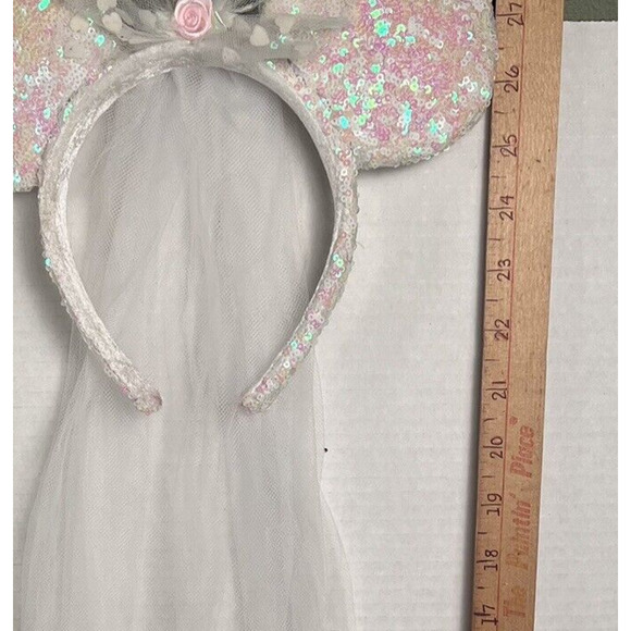 Disney Parks Minnie Mouse Bride Bridal Ears Veil Bow Sequin Headband Wedding - Picture 10 of 13
